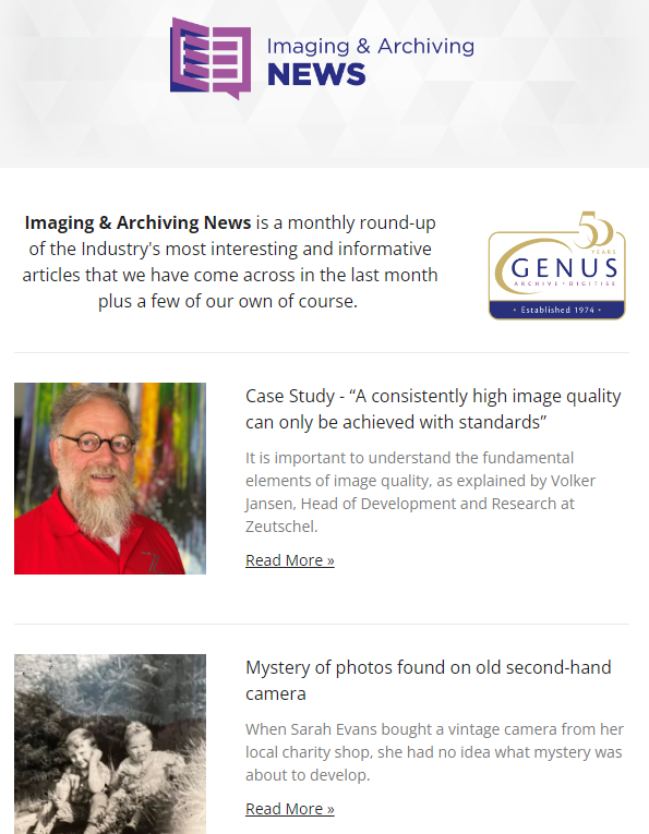Screenshot of Imaging Archiving newsletter